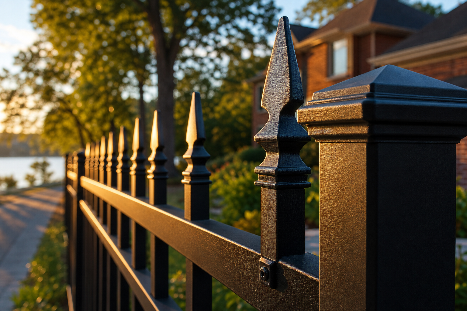 Aluminum fence following a sloped residential yard