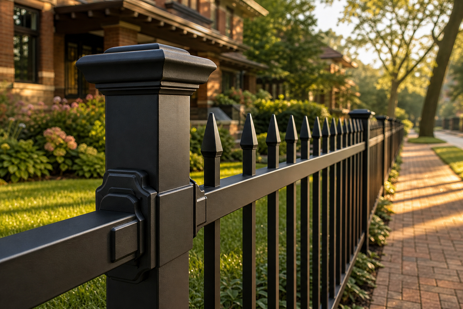 Aluminum Fence bordering a front yard