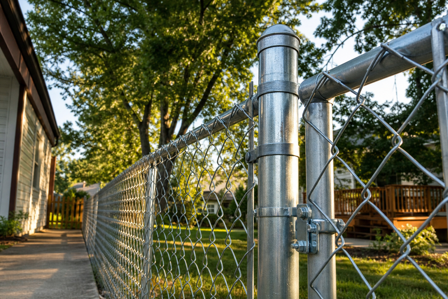 Chain link fence line installed around a commercial yard