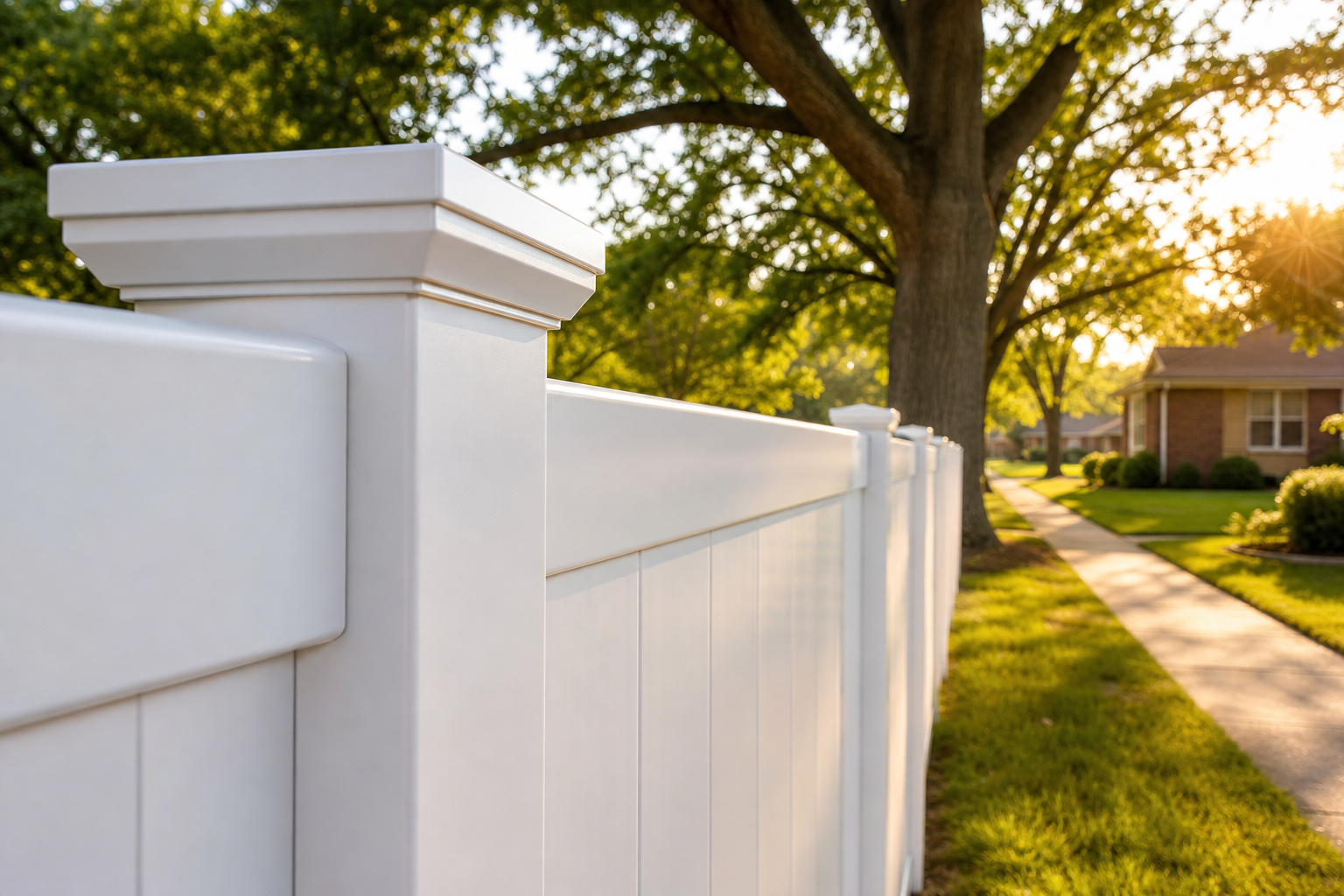 Vinyl Fence panels set along a residential lot line