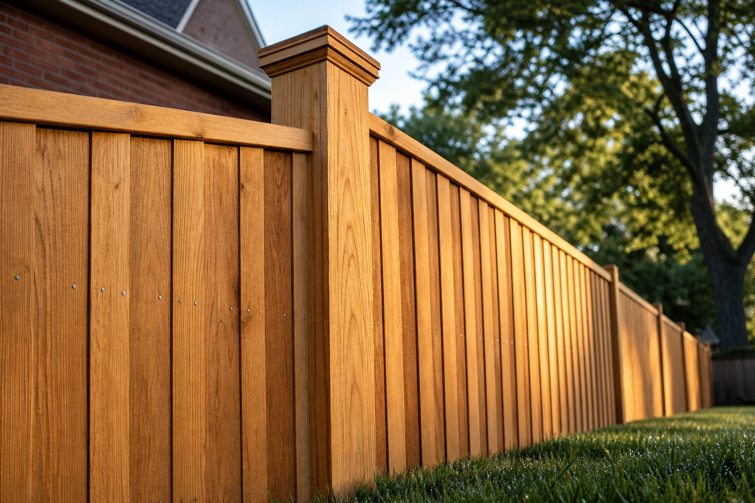 Wood privacy fence enclosing a residential backyard