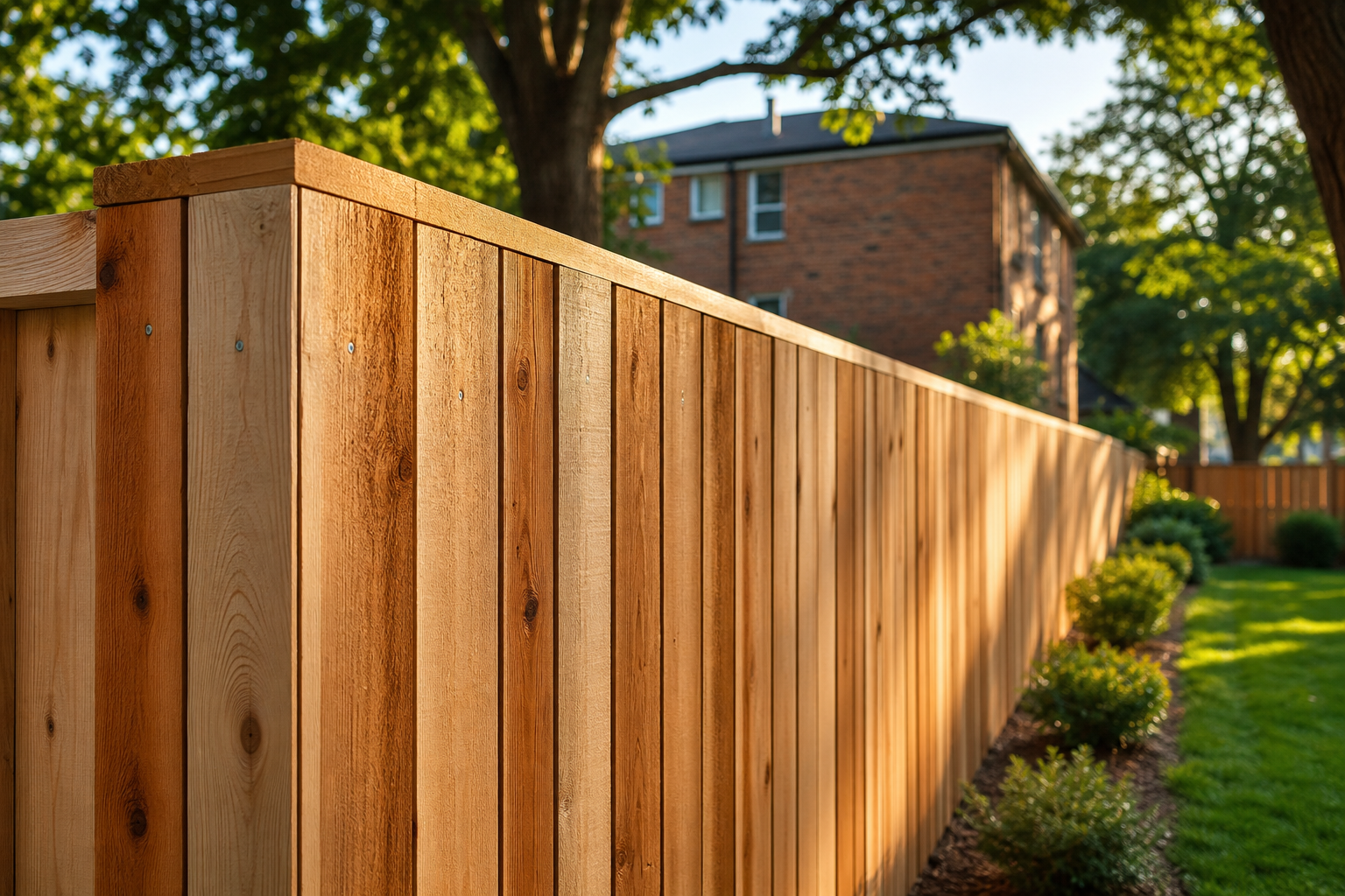 Wood privacy fence installation
