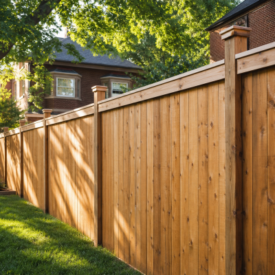 Wood privacy fence installation in Algonquin IL with vertical cedar pickets and a reinforced post line
