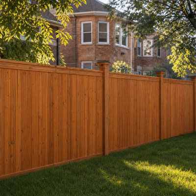 Wood privacy fence built for a backyard in Montgomery, IL by Chicago Fence Builders
